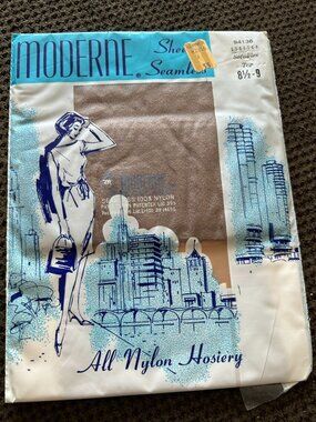 Moderne Sheer Seamless All Nylon Hosiery Stretch Soft-Flex Top Size 8 1/2-9 Vint